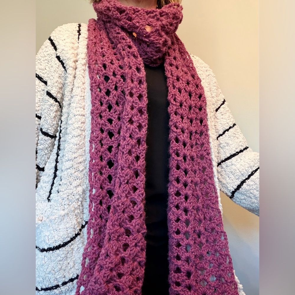 Handmade Crochet Scarf Soft Burgundy Heather